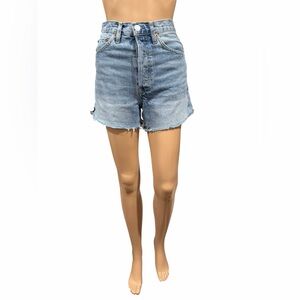 Re/Done Womens Shorts Blue Cut off High Waist Organic Cotton Denim Button Fly 25